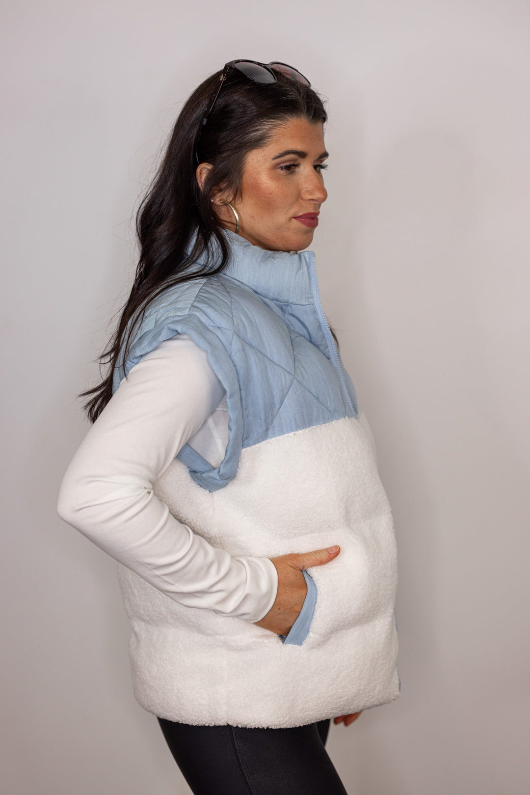 quilted chambray sherpa vest