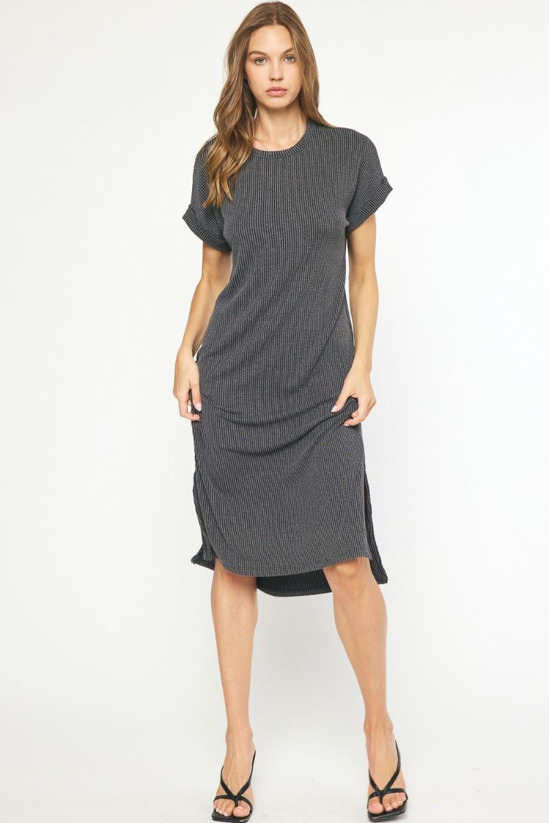 Entro Charcoal Grey ribbed dress