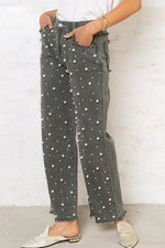 charcoal pearl wide leg denim pants