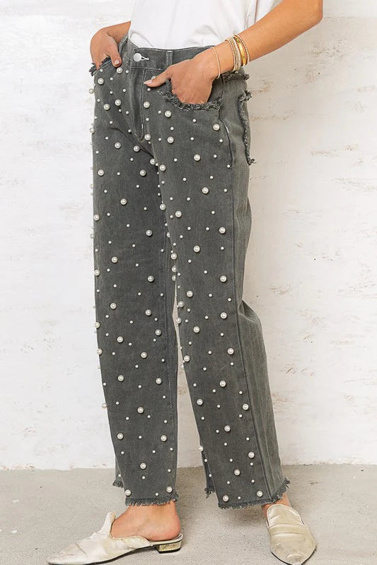 charcoal pearl wide leg denim pants