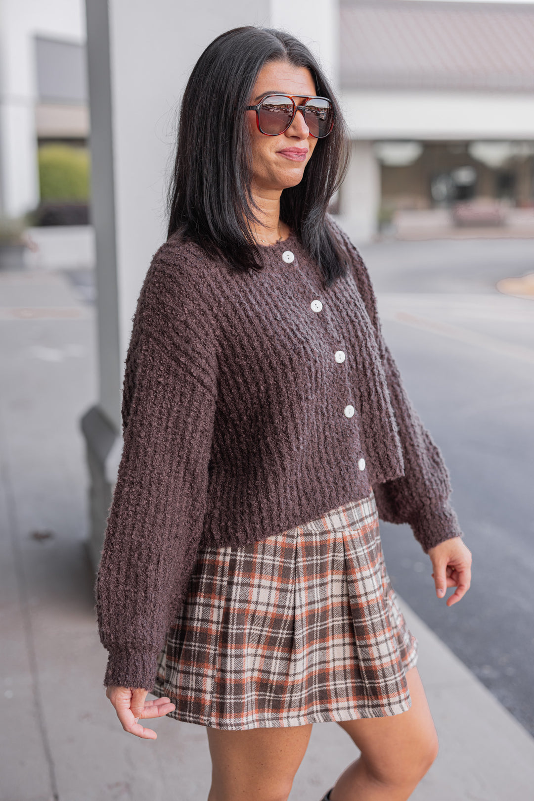 rich brown fuzzy soft knit sweater cardigan top