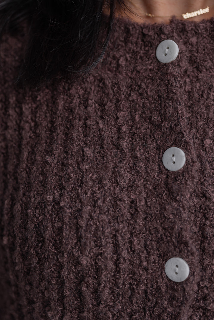 brown fuzzy soft knit sweater cardigan top
