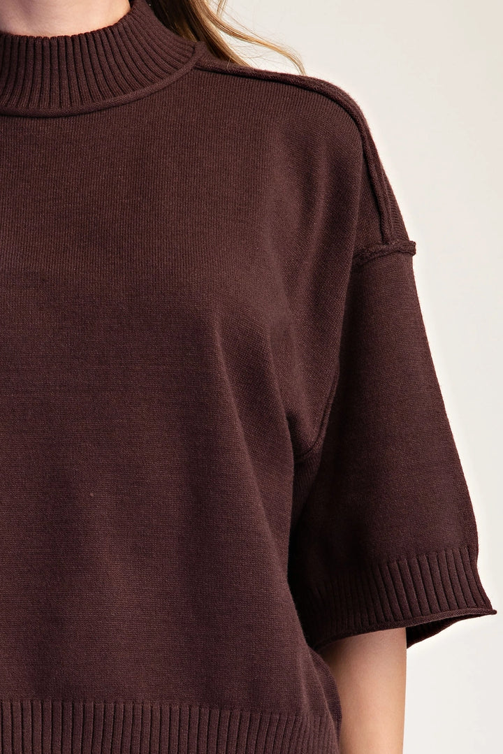 chocolate brown knit top for fall wear