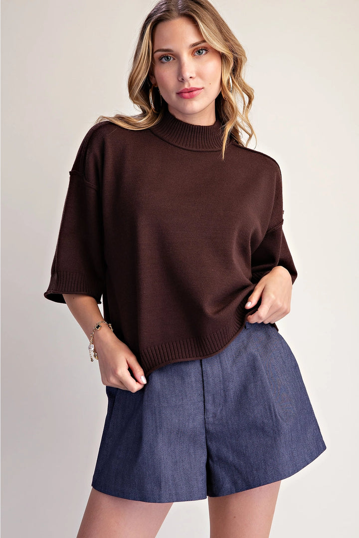 chocolate brown knit top for fall