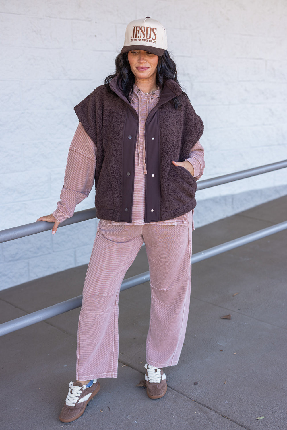 Women's trendy mineral washed light mocha ribbed knit barrel pants by Easel