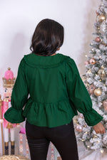 hunter green bow peplum top