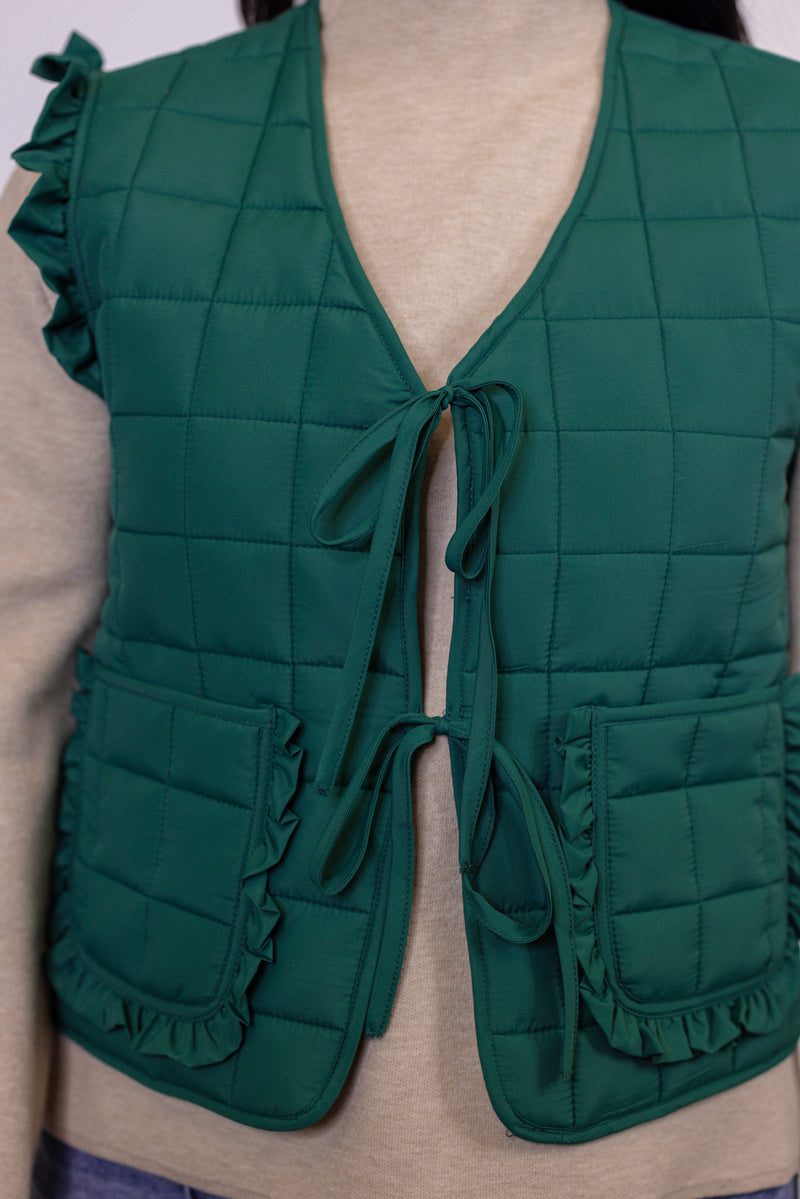 emerald green quilted bow vest