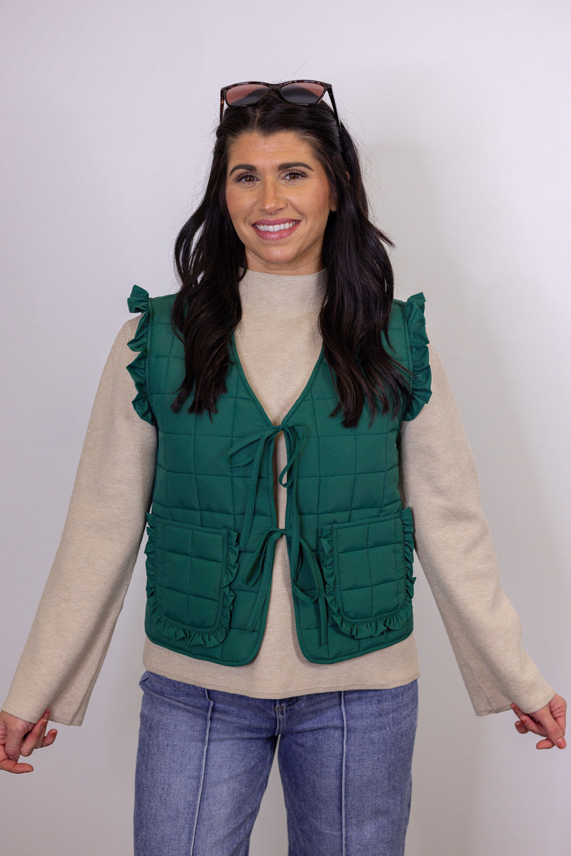 emerald green quilted bow vest