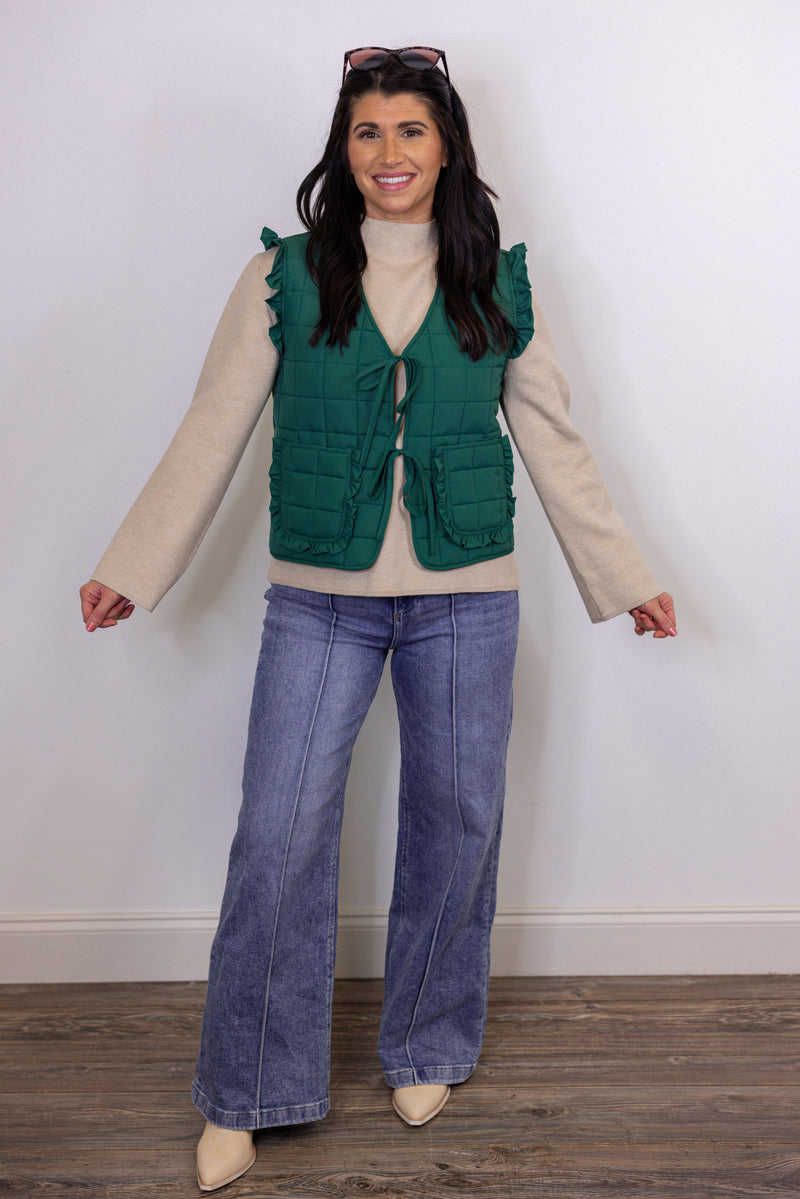 emerald green quilted bow vest