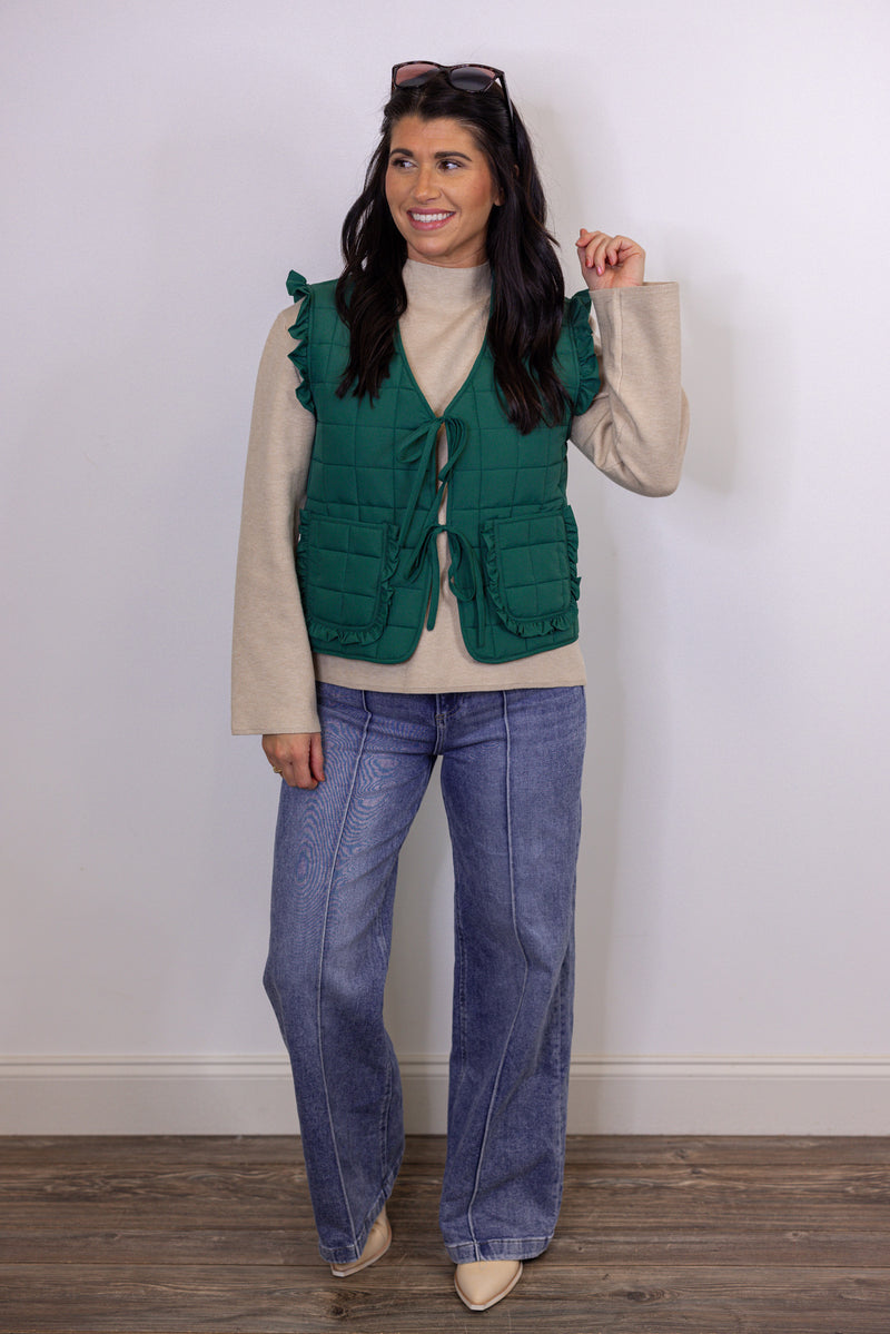 emerald green quilted bow vest