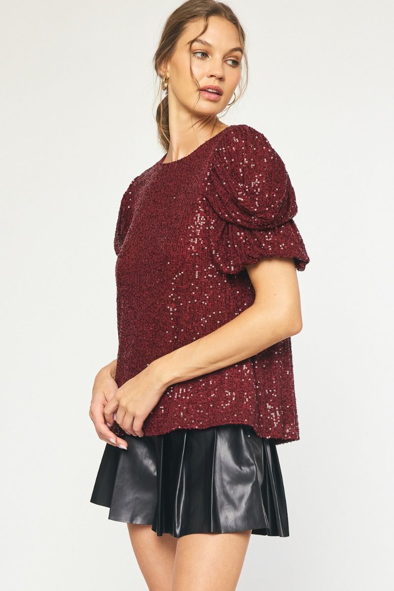 wine sequin christmas party top