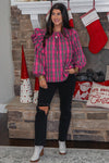 pink christmas plaid ruffle top