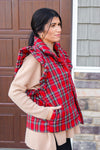 traditional red christmas plaid puffer vest