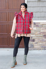 traditional red christmas plaid puffer vest