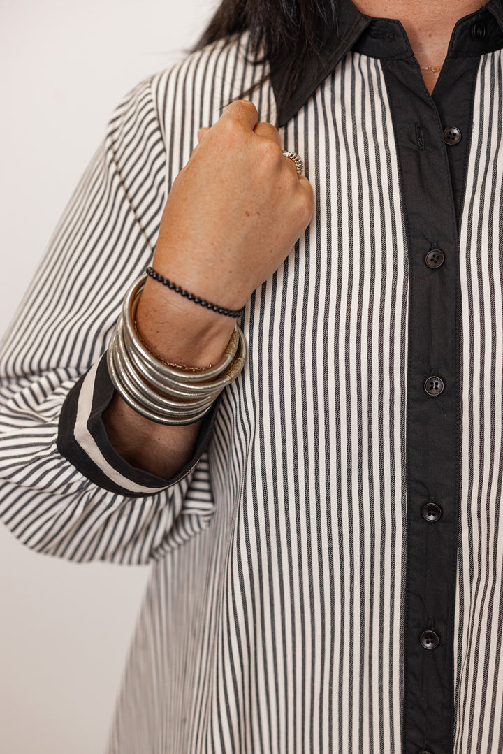 Women's striped white and black collared dress 