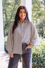 black white striped button down top