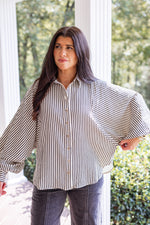 black white striped button down top