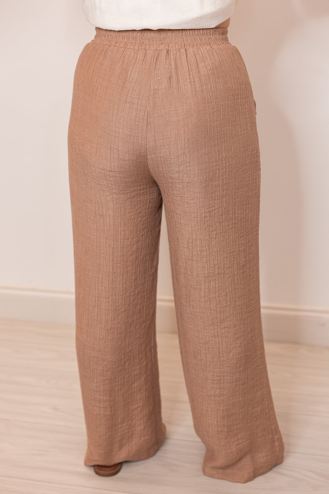 tan linen gauze palazzo pants