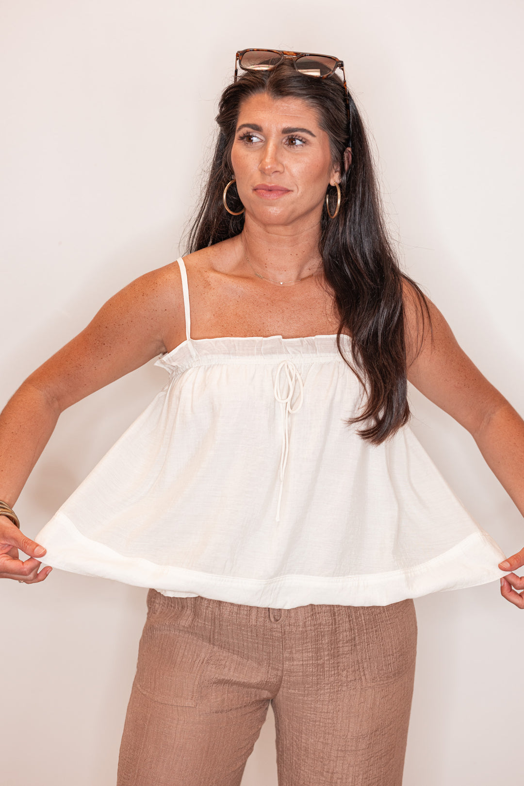 ivory linen spaghetti strap top