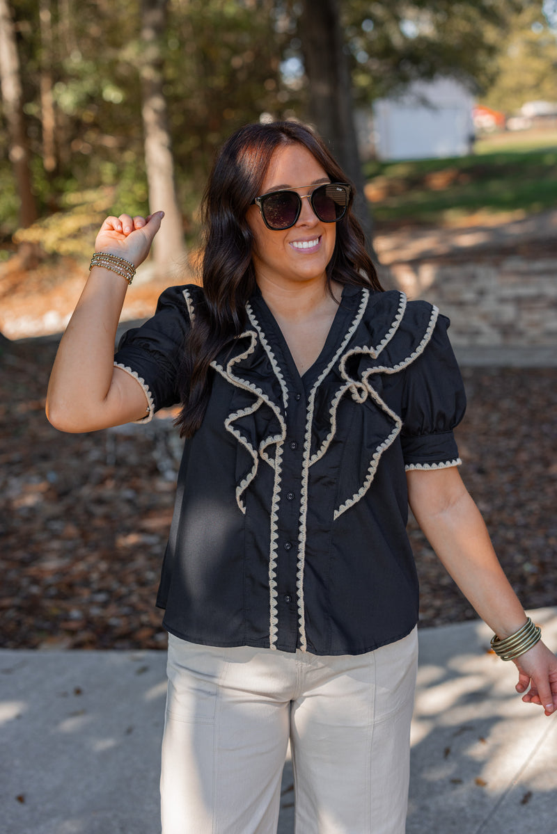 crochet ric rac trim black top