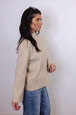 oatmeal knit mock neck top