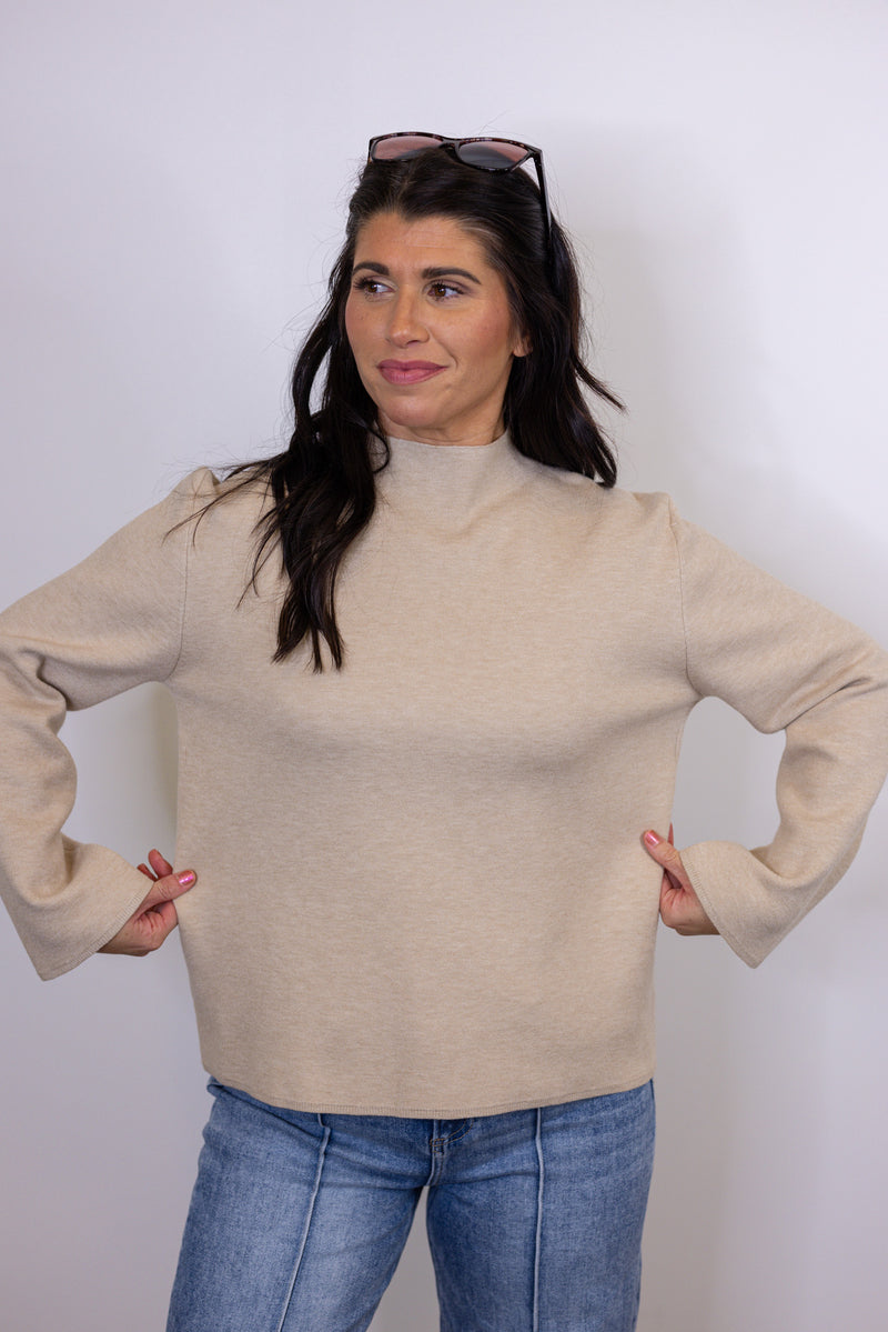 oatmeal knit mock neck top