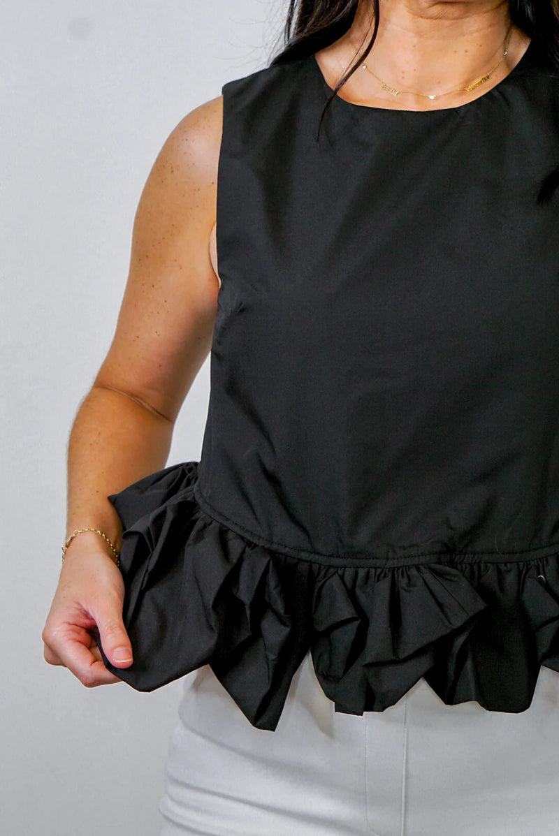 black ruffle trim tank top