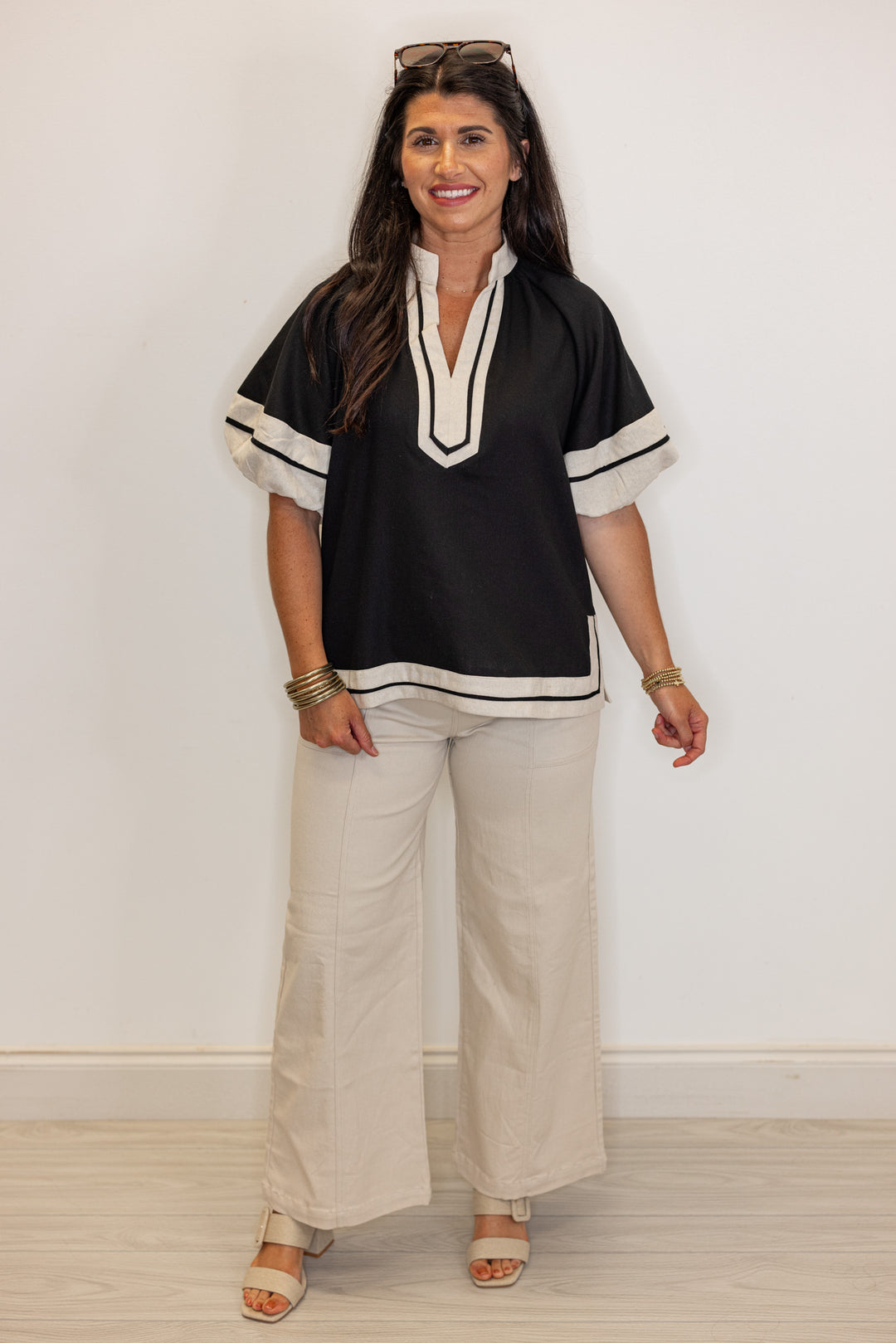 black linen colorblock top