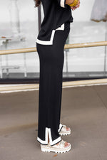 black white trim knit wide leg pants