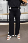 black white trim knit wide leg pants