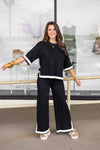 black white trim knit wide leg pants