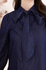 dark denim bow shift dress