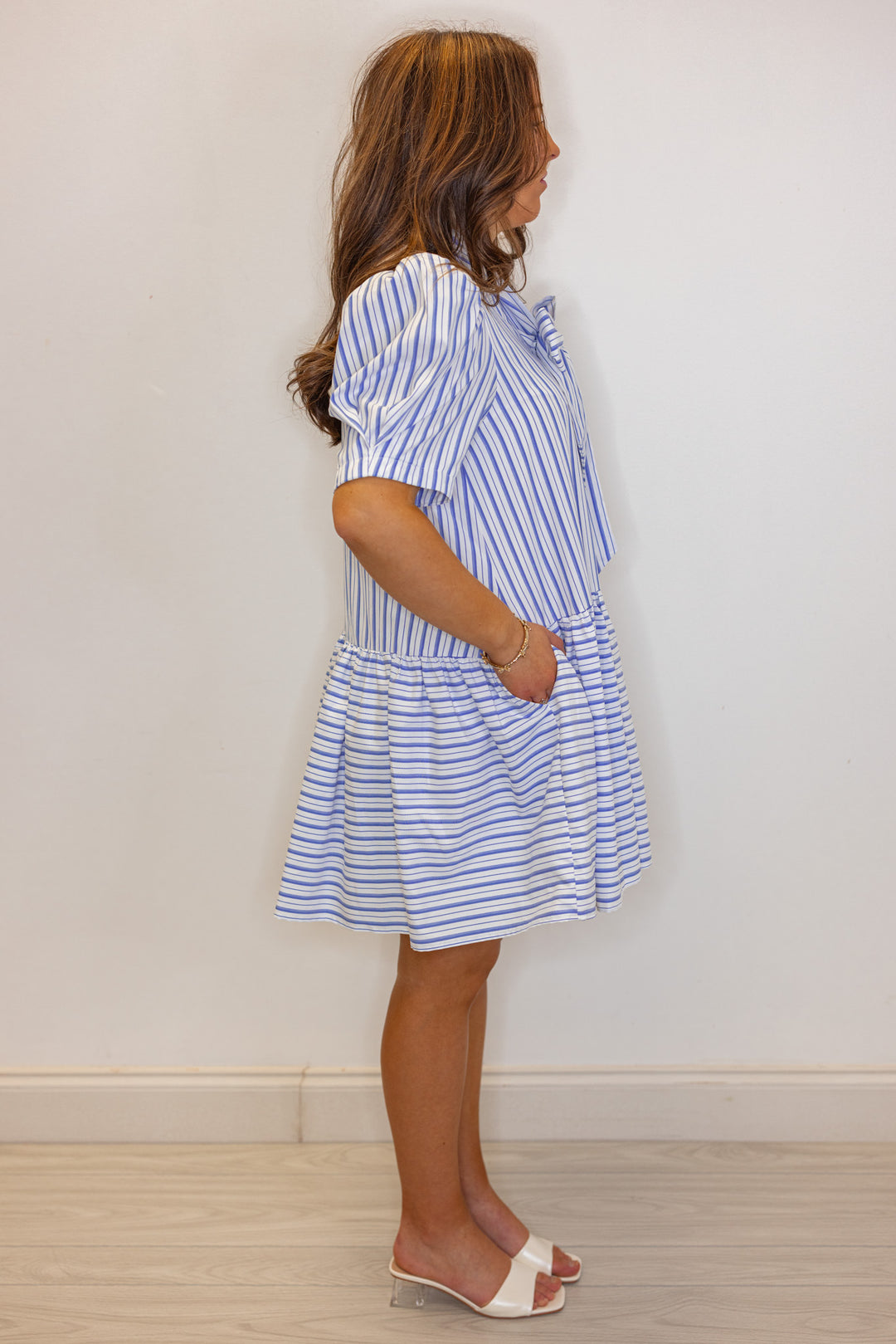 blue white stripe nautical babydoll dress