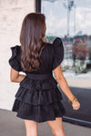 ruffle sleeve black tiered mini dress