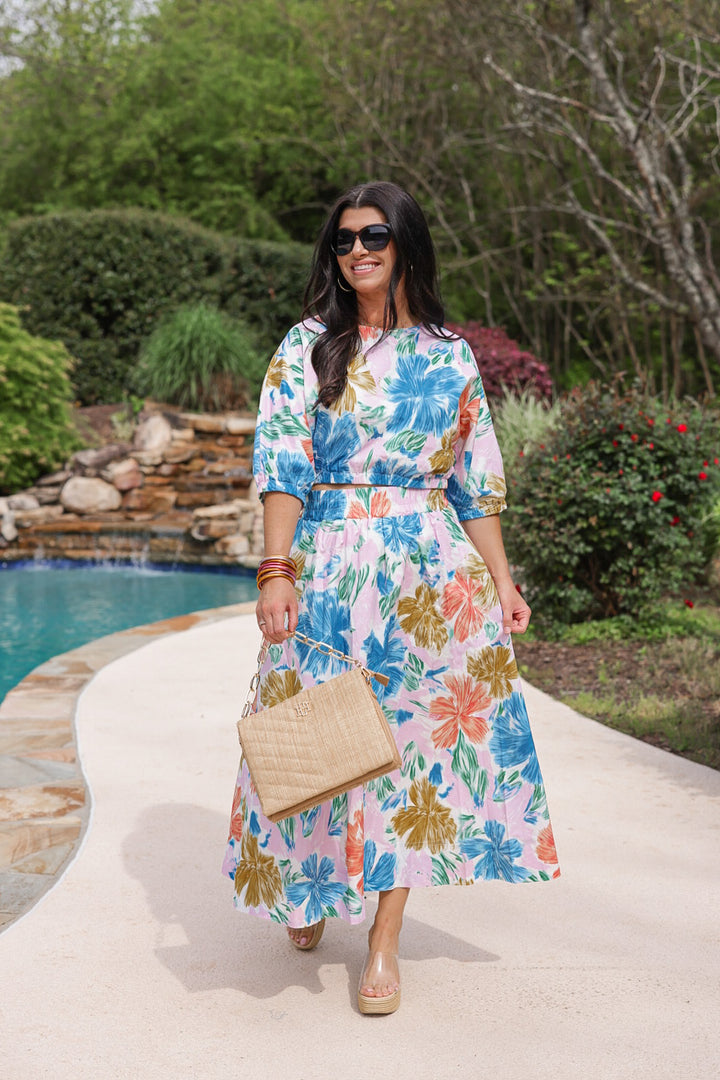 summer classy floral midi skirt set