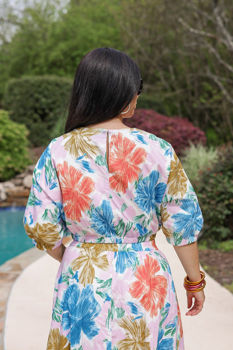 pastel floral cropped top with skirt