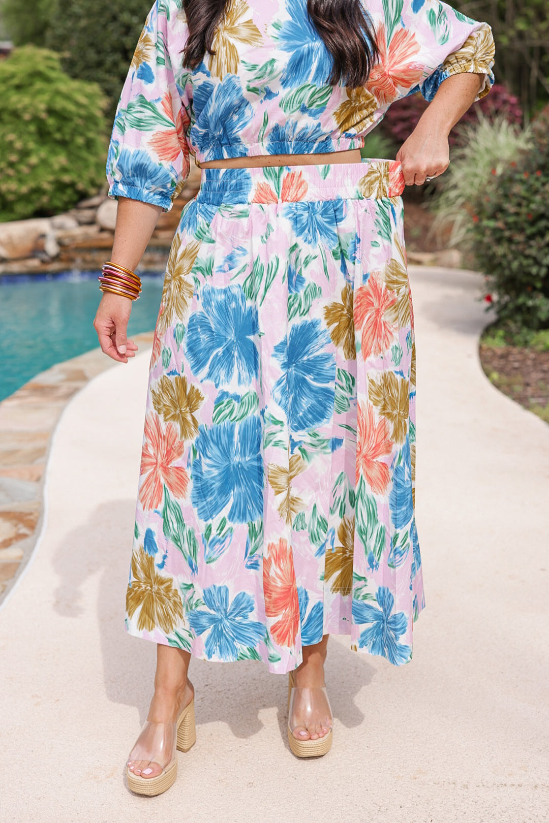 summer classy floral midi skirt set