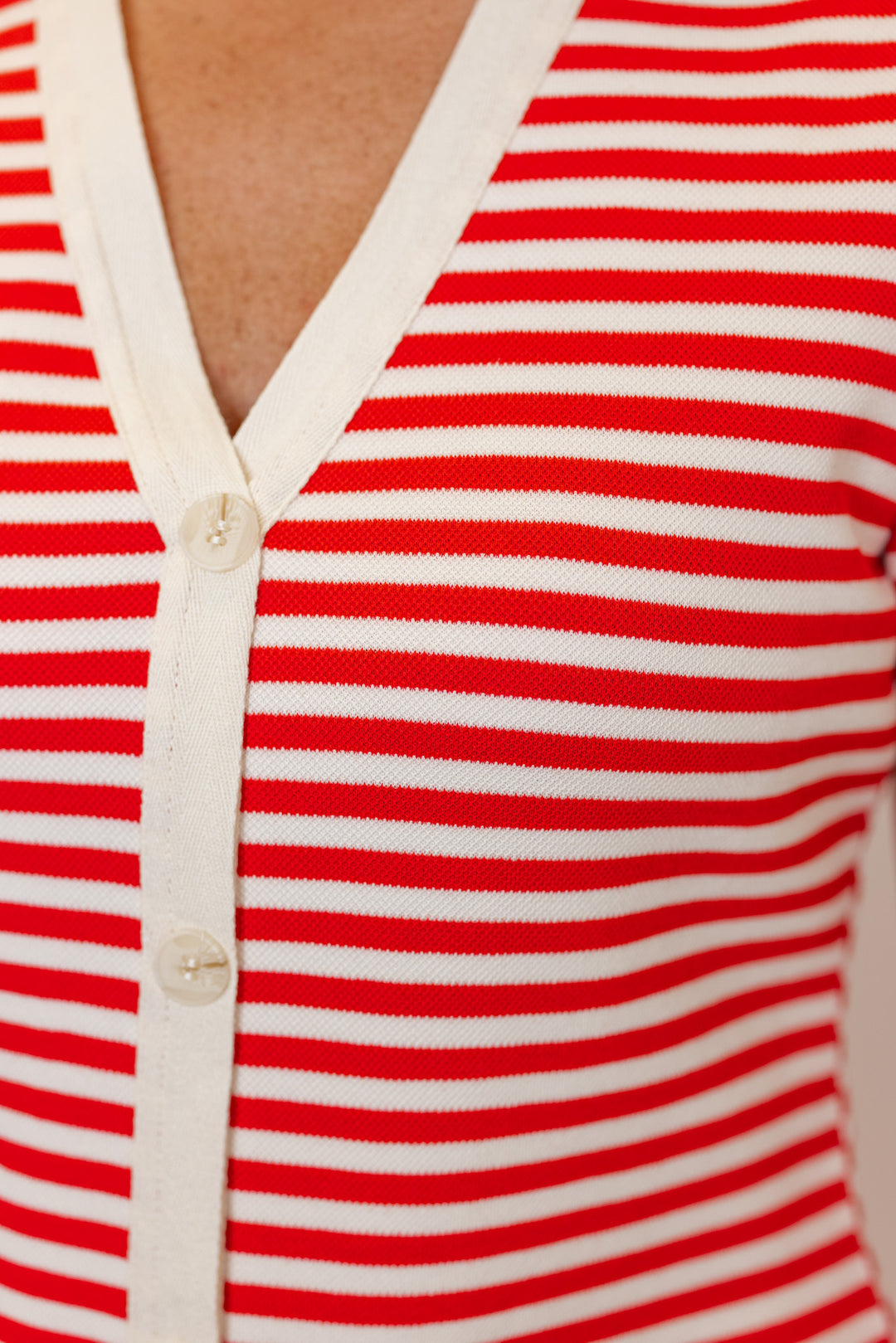 red stripe knit fitted midi dress