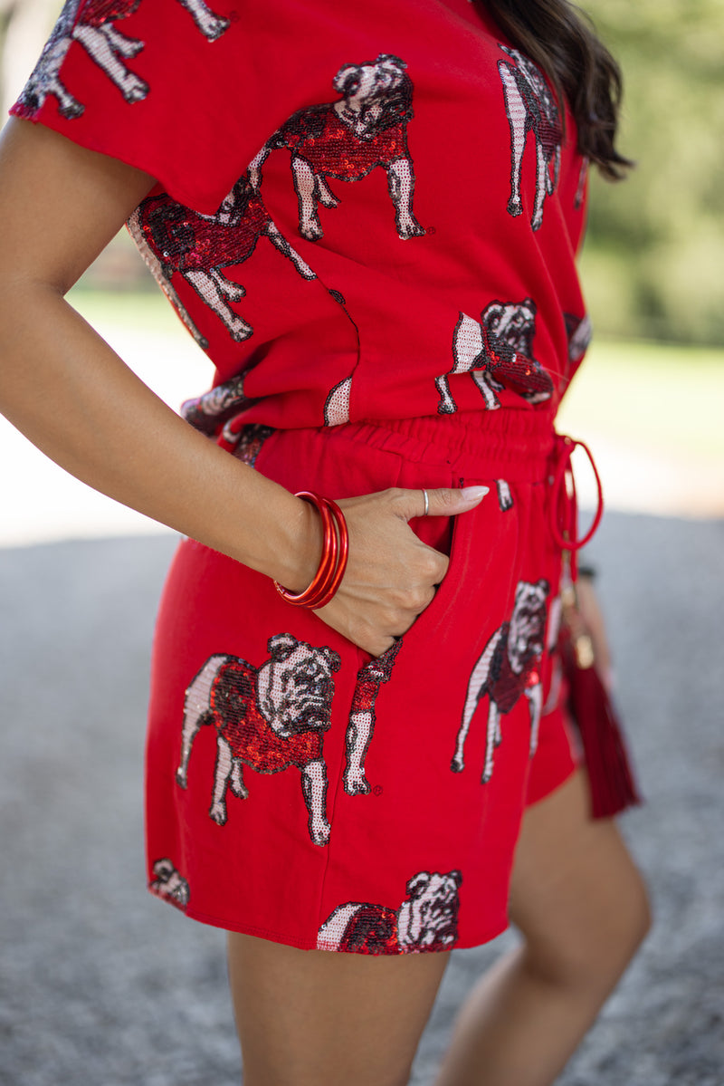 red terry cotton uga sequin shorts 