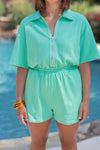 green terry knit summer romper