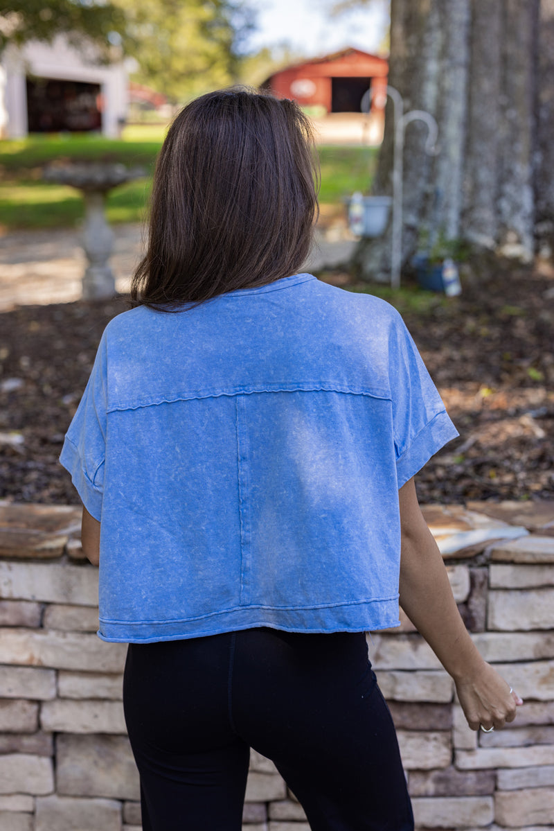 blue mineral wash cropped basic tee