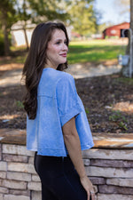 blue mineral wash cropped basic tee