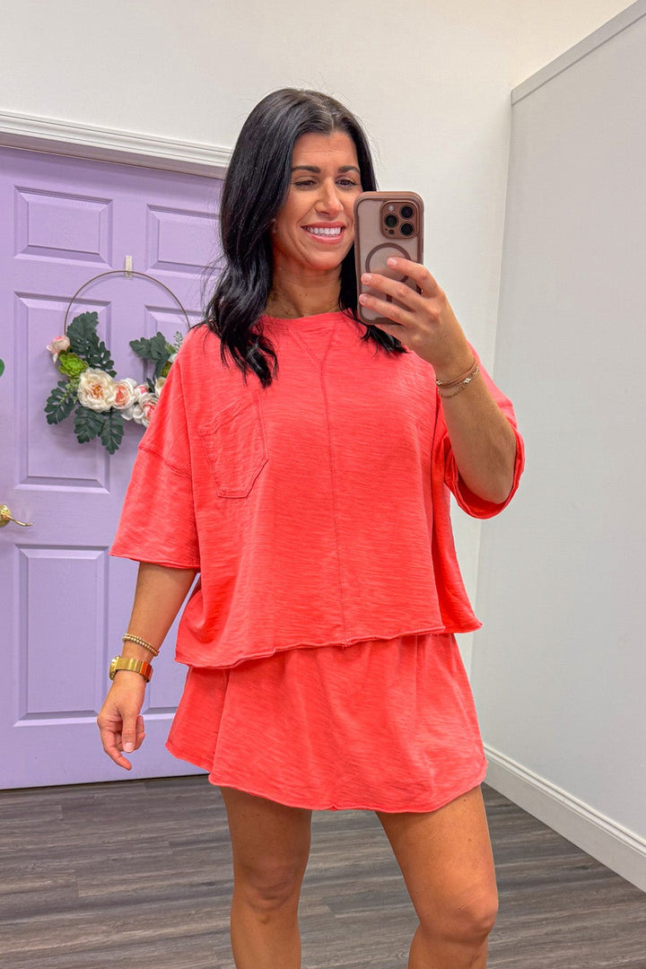 Women's coral athleisure top 