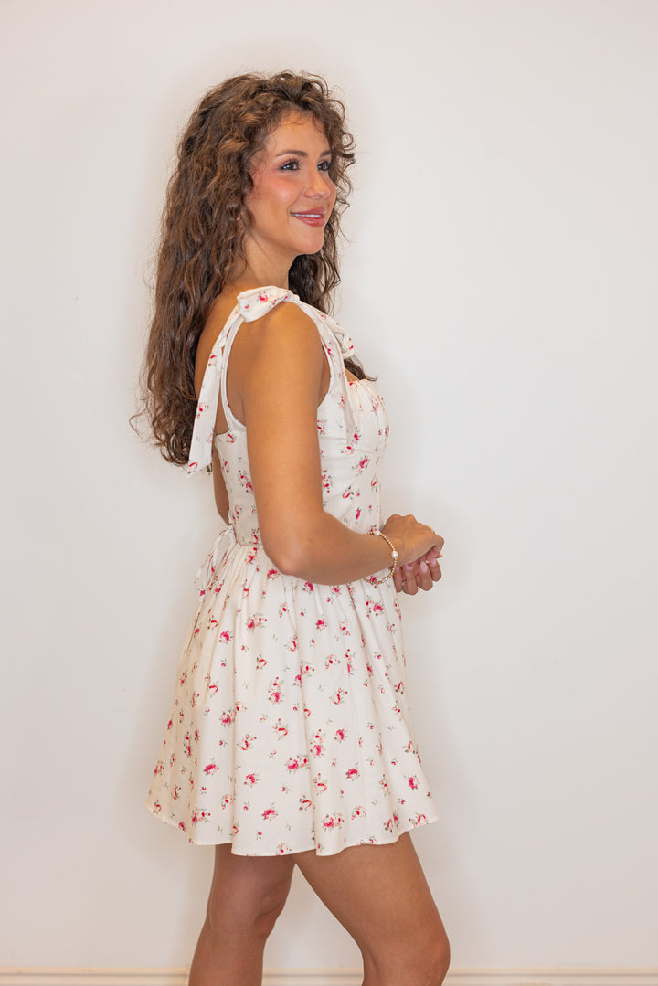 boho red floral corset style mini dress