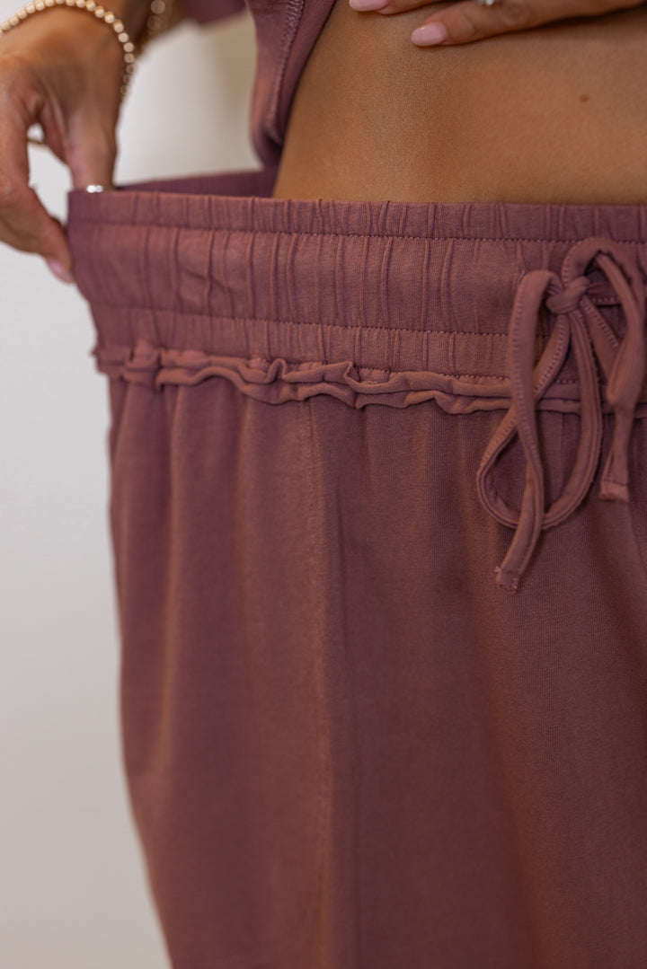 Close up showing elastic waistband of skirt