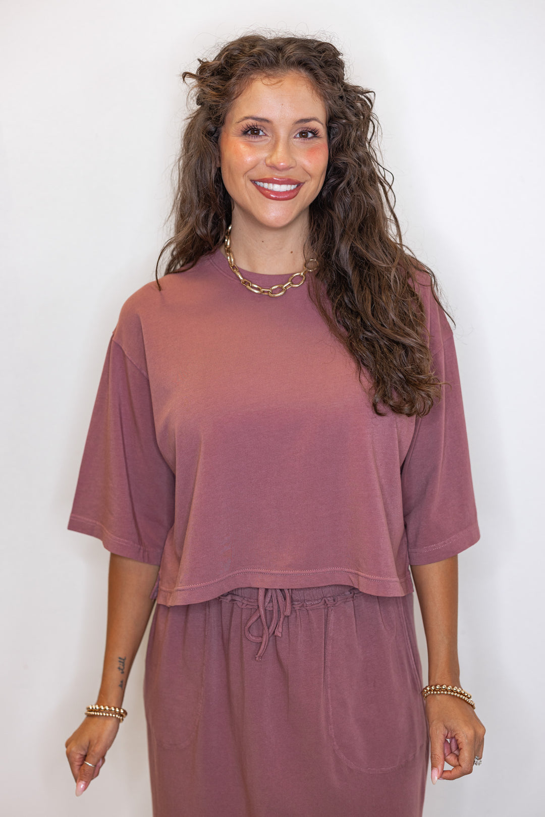 Women's dusty rose knit crop top