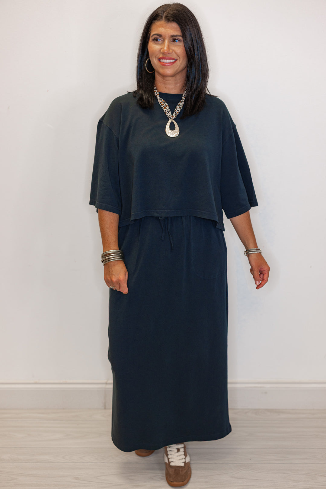 Women's navy maxi skirt and top set