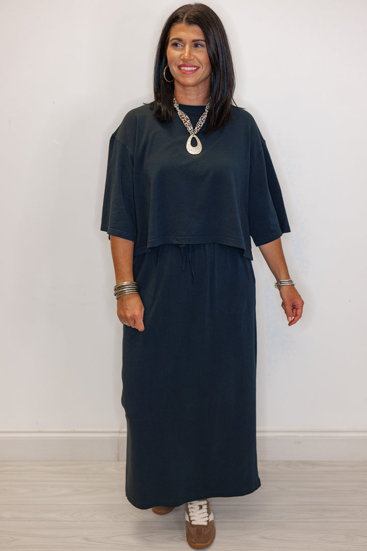 Women's navy maxi skirt and top set