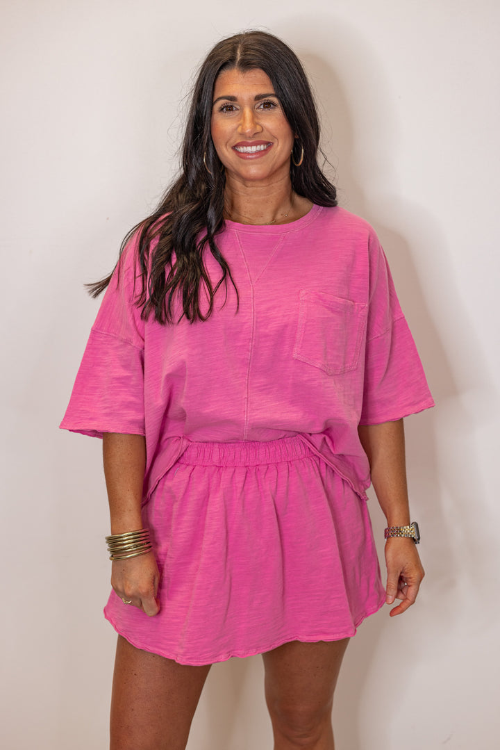 fuchsia cotton knit casual skort