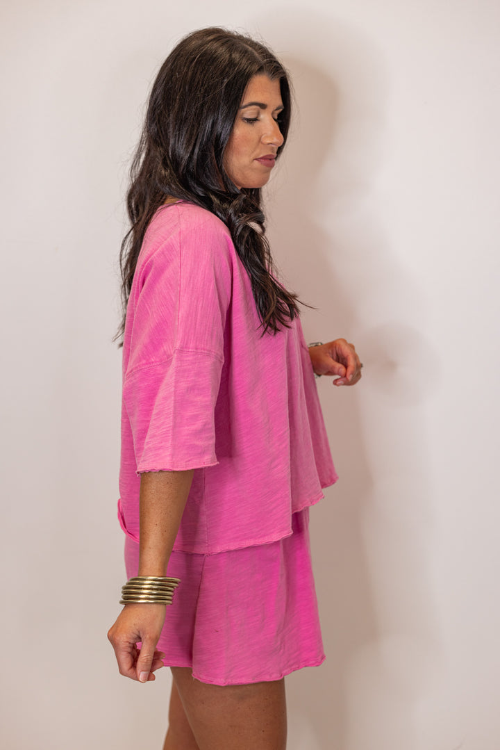 fuchsia cotton knit casual top